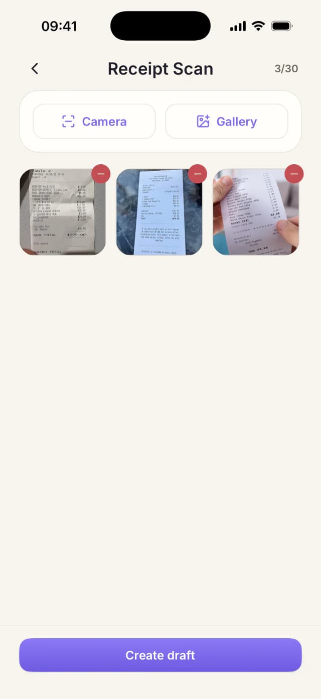 Attached receipts
