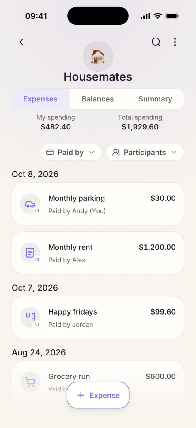 Shared expenses for housemates